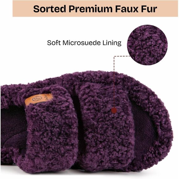 Women's Plum-Violet Fuzzy Open-toe Slippers Soft Comfy Foam Indoor House Shoes - Picture 7 of 11